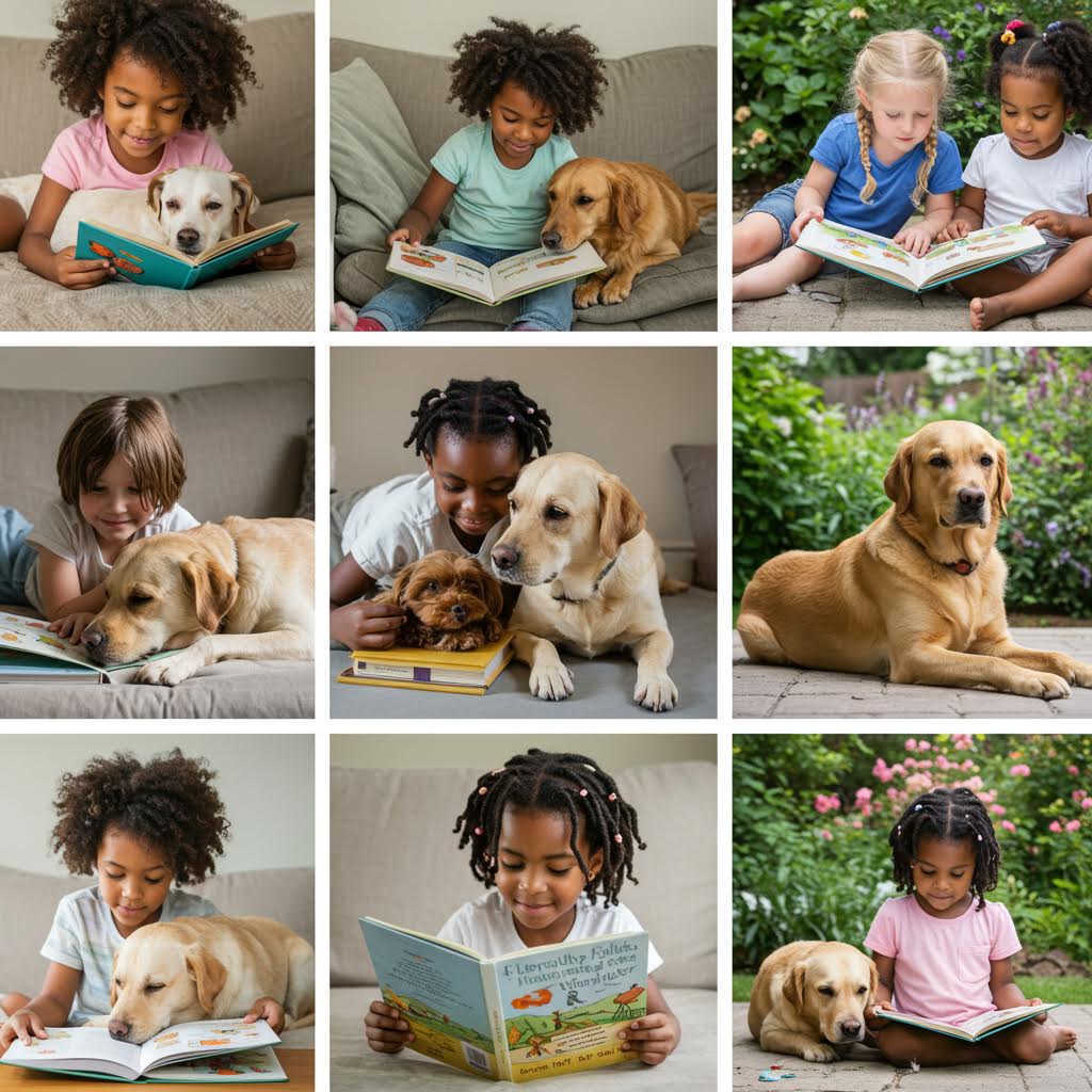 아이와 강아지가 함께 책을 읽는 따뜻한 풍경이 슬롯생강의 서정적 해석을 닮아가는 인상