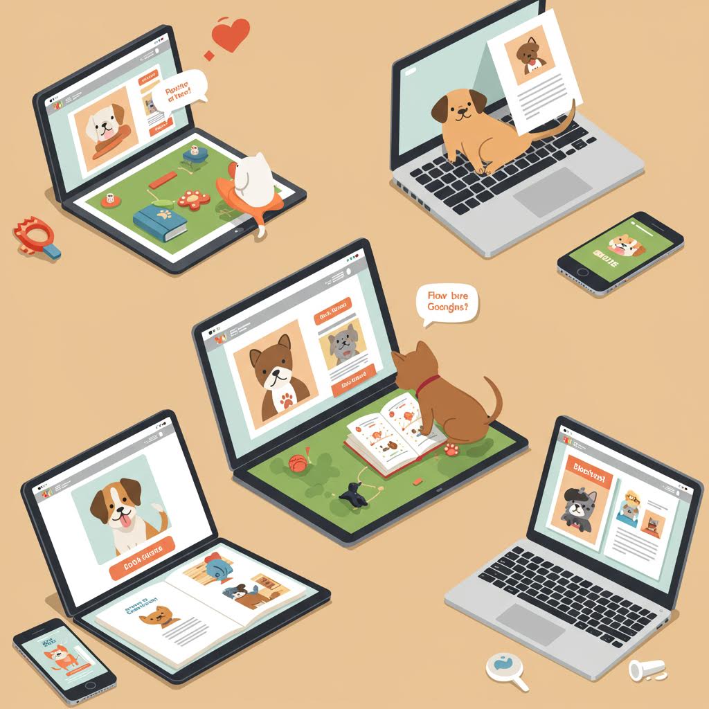 디지털 환경 속 반려동물 도서와 정보가 다양하게 제시되며 차별화된 서비스 구조가 온카스터디를 빗댄 운영의 인상