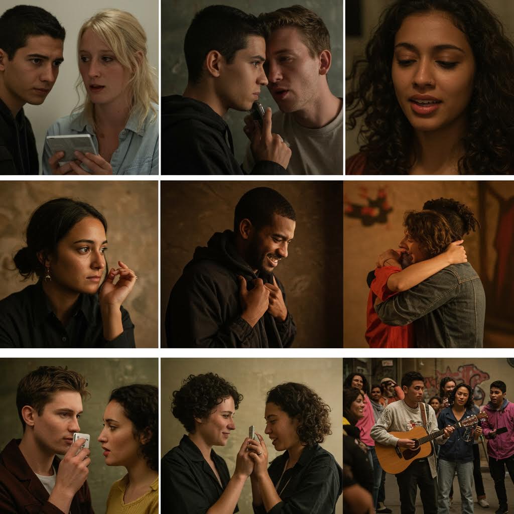 서로의 눈빛과 표정을 주고받는 인물들 사이에 미묘한 감정의 파장이 흐르는 인간 관계의 순간