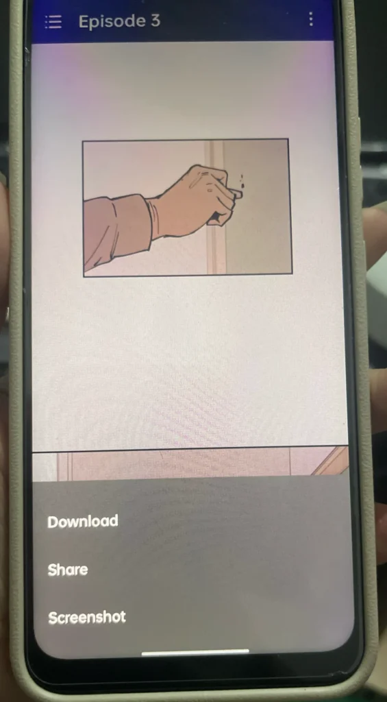 Webtoon reader displaying a screenshot restriction or blank captured image.